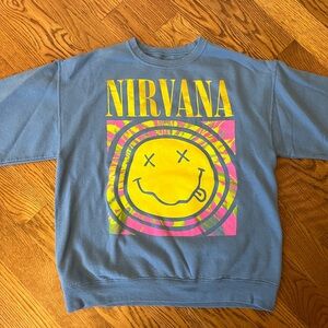 Urban Outfitters Blue Sweatshirt with Gold Nirvana Logo